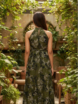 Clobug Women Halter Neck Sleeveless Printed Flared Dress