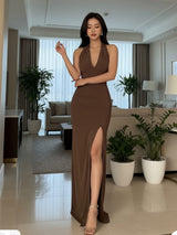 Clobug Women V Neck Sleeveless Bodycon Maxi Dress