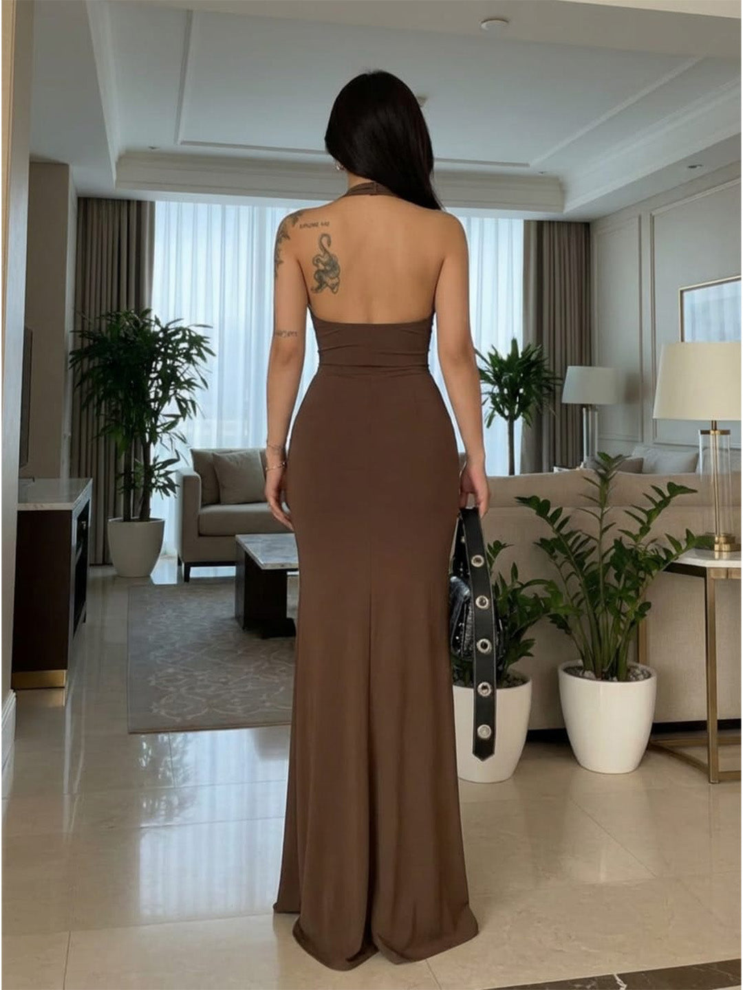 Clobug Women V Neck Sleeveless Bodycon Maxi Dress