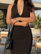 Clobug Women V Neck Sleeveless Bodycon Maxi Dress