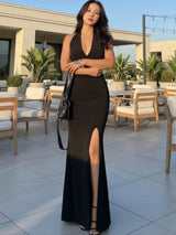 Clobug Women V Neck Sleeveless Bodycon Maxi Dress