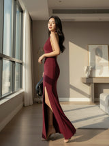 Clobug Women V Neck Sleeveless Bodycon Maxi Dress
