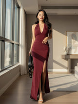 Clobug Women V Neck Sleeveless Bodycon Maxi Dress