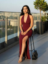 Clobug Women V Neck Sleeveless Bodycon Maxi Dress