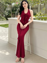 Clobug Women Maroon Sleeveless Bodycon Maxi Dress