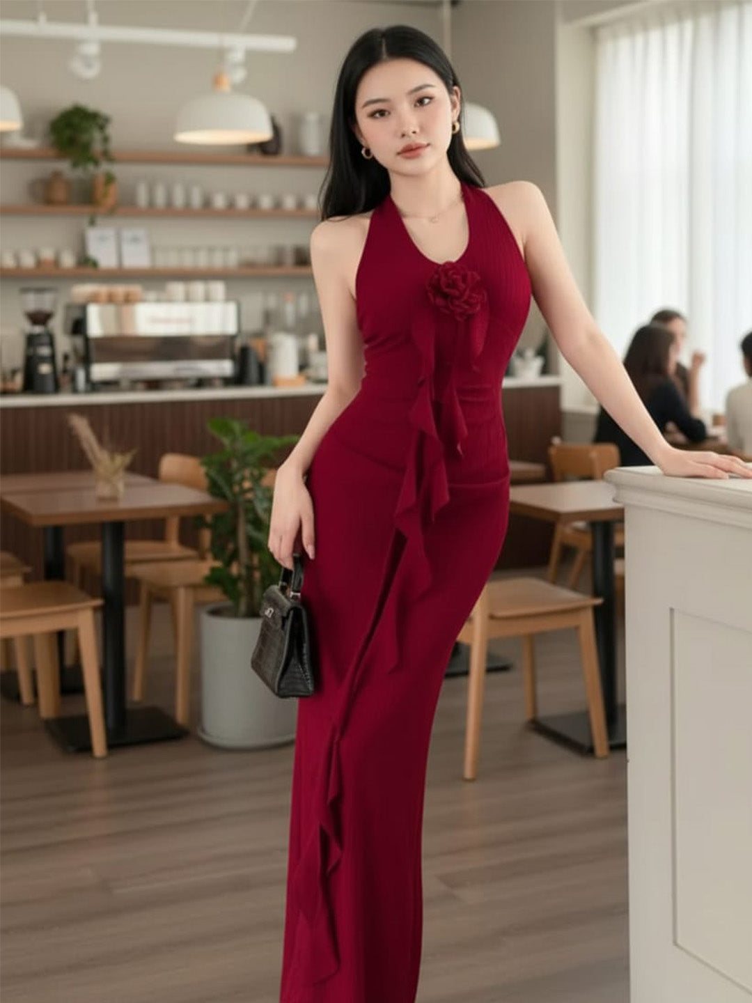 Clobug Women Maroon Sleeveless Bodycon Maxi Dress