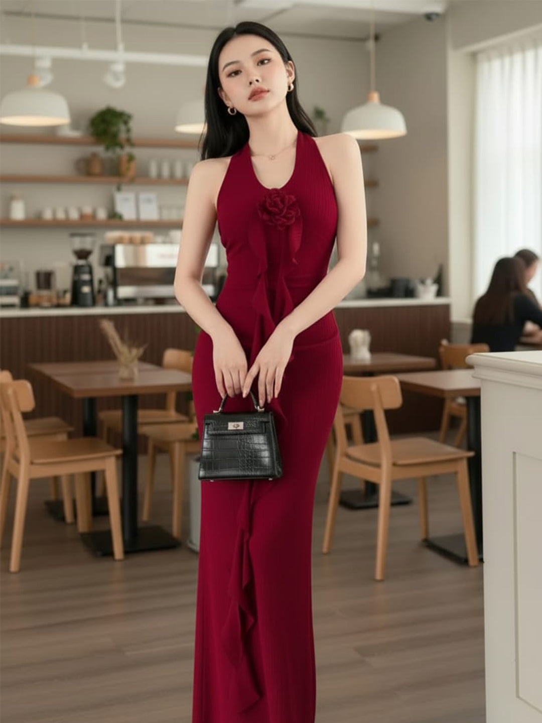 Clobug Women Maroon Sleeveless Bodycon Maxi Dress