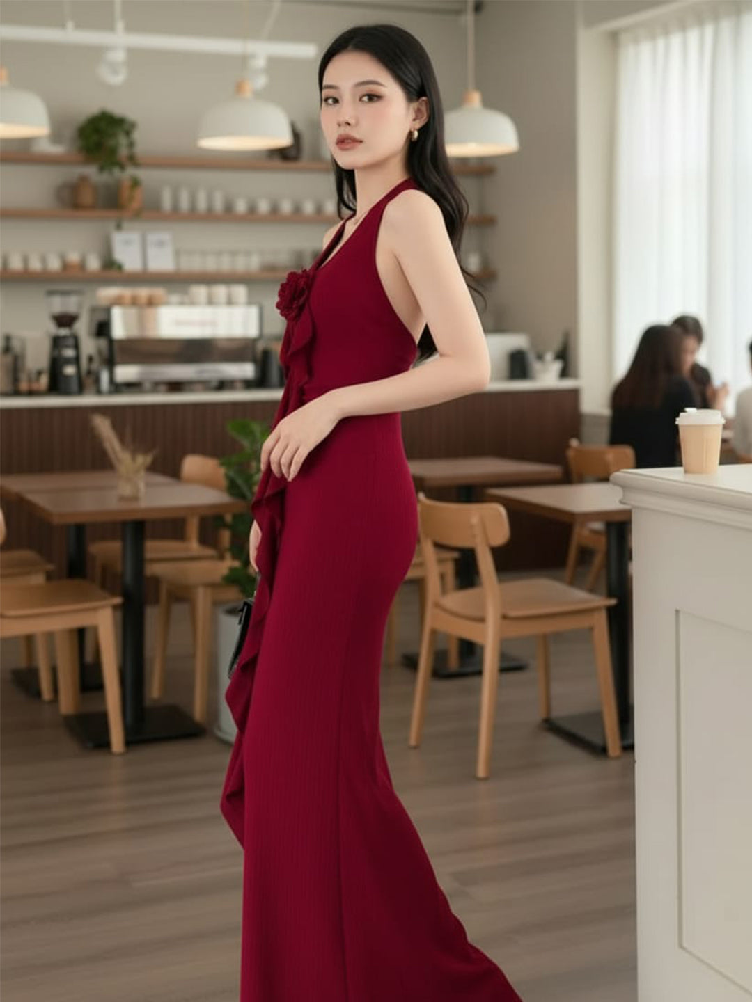 Clobug Women Maroon Sleeveless Bodycon Maxi Dress