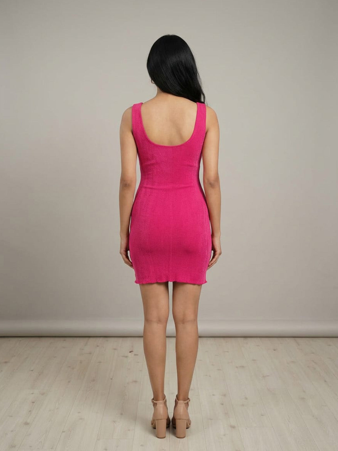 Clobug Women Scoop Neck Sleeveless Pink Dress