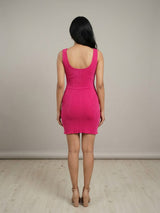 Clobug Women Scoop Neck Sleeveless Pink Dress