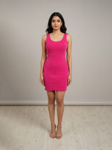 Clobug Women Scoop Neck Sleeveless Pink Dress