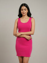 Clobug Women Scoop Neck Sleeveless Pink Dress