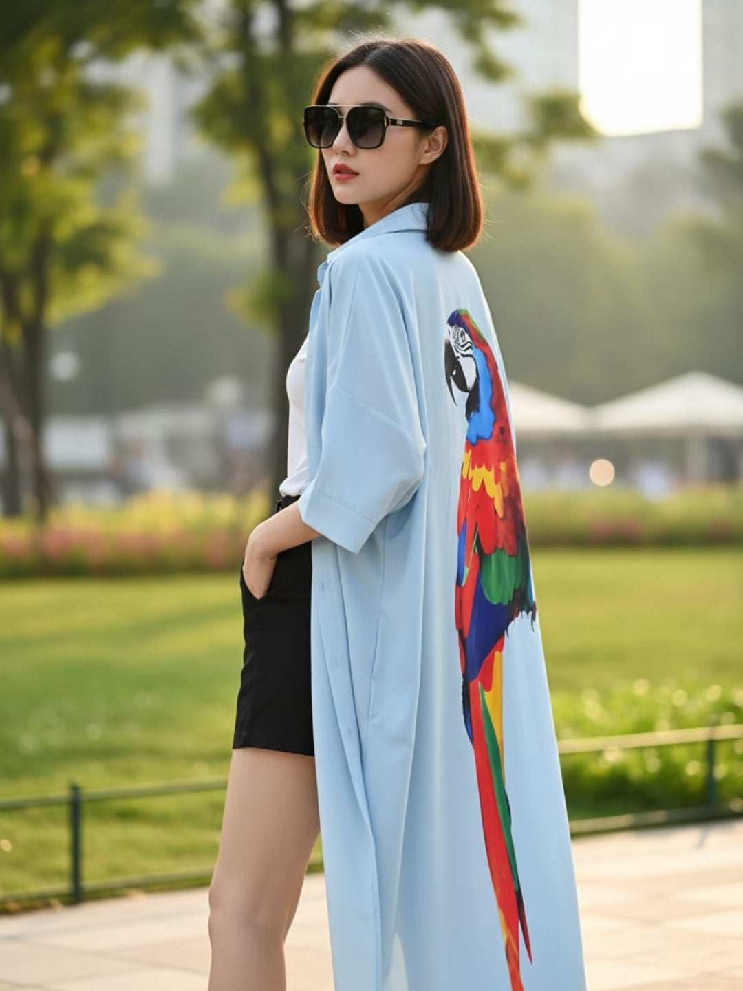 Clobug Women Parrot Print Shrug Dress