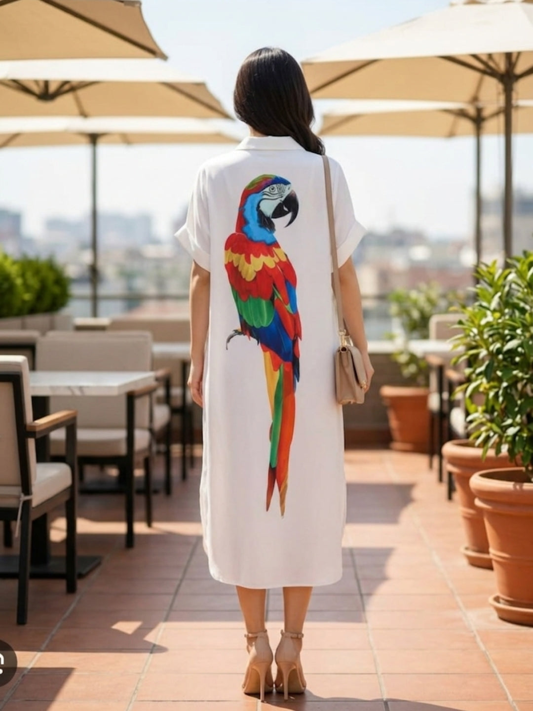 Clobug Women Parrot Print Shrug Dress