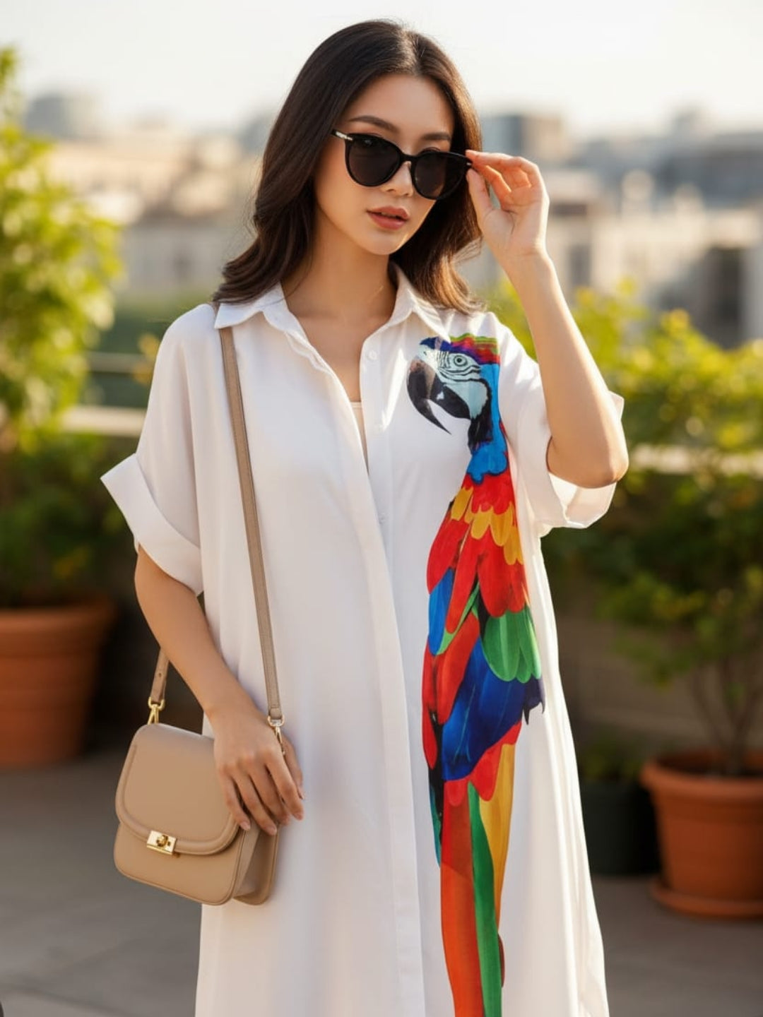Clobug Women Parrot Print Shrug Dress