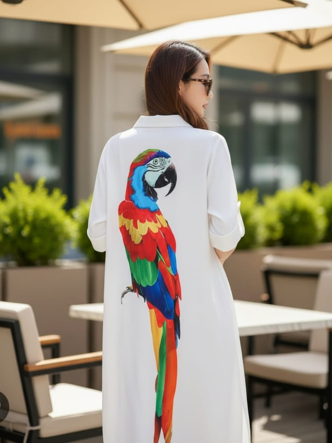 Clobug Women Parrot Print Shrug Dress