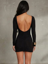 Clobug Women Black Full Sleeve Bodycon Mini Dress