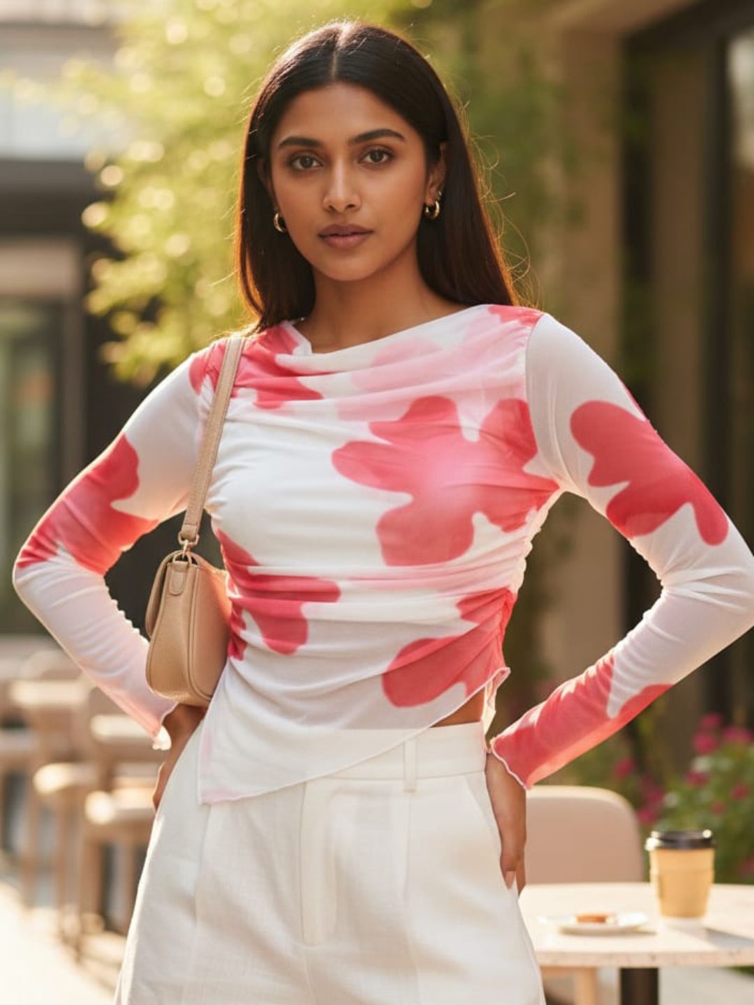 Clobug Women Cowl Neck Floral Top