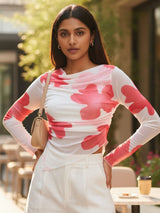 Clobug Women Cowl Neck Floral Top