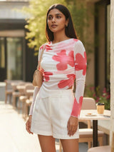 Clobug Women Cowl Neck Floral Top