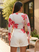 Clobug Women Cowl Neck Floral Top