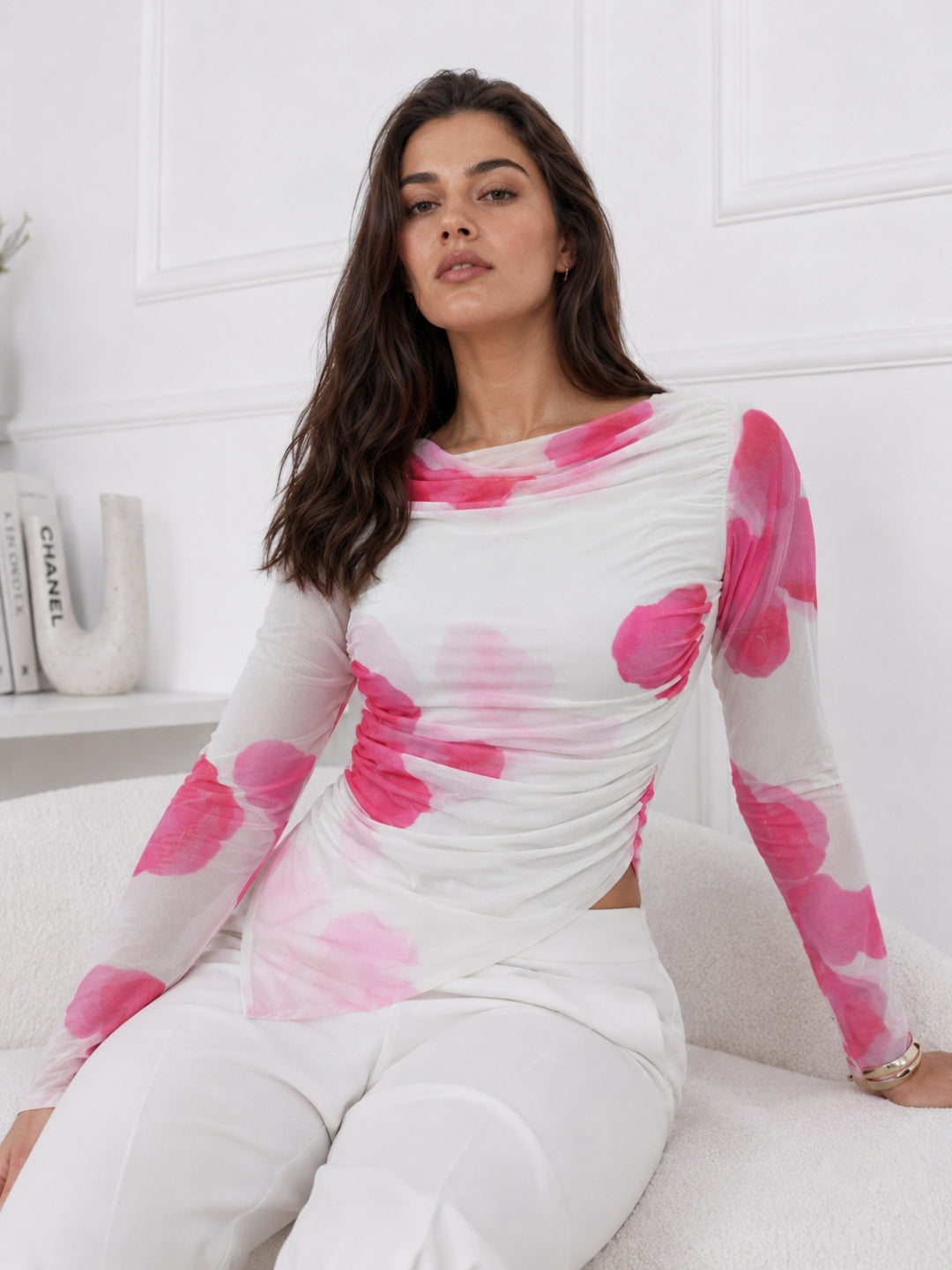 Clobug Women Cowl Neck Floral Top