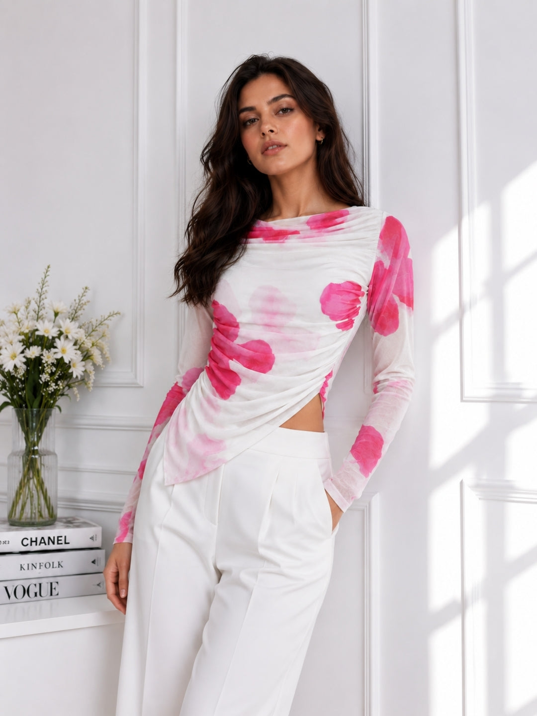 Clobug Women Cowl Neck Floral Top
