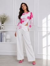 Clobug Women Cowl Neck Floral Top