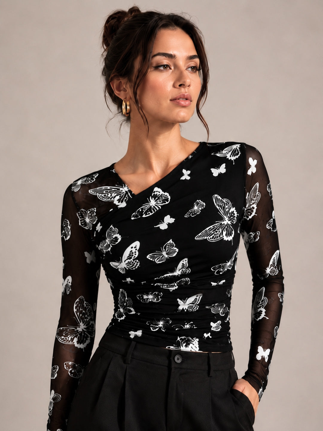 Clobug Women Butterfly Print Top