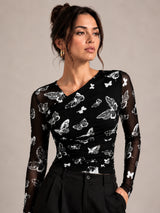 Clobug Women Butterfly Print Top