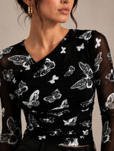 Clobug Women Butterfly Print Top