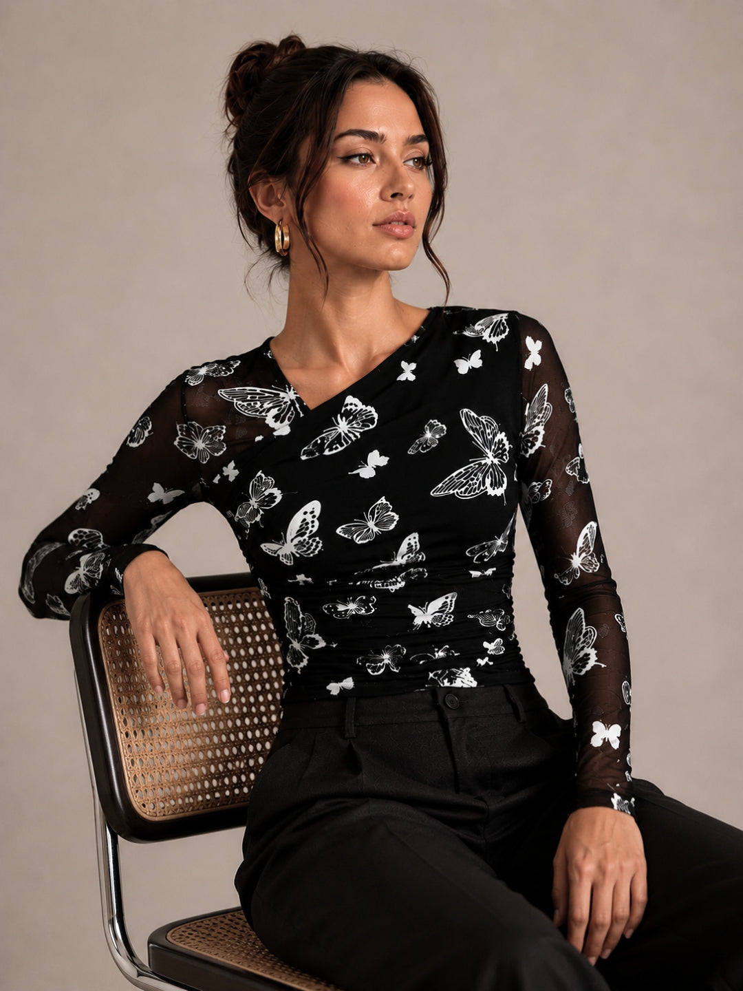 Clobug Women Butterfly Print Top