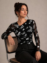 Clobug Women Butterfly Print Top