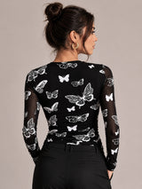 Clobug Women Butterfly Print Top
