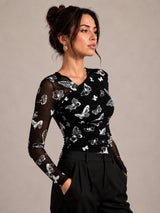 Clobug Women Butterfly Print Top