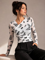 Clobug Women Butterfly Print Top