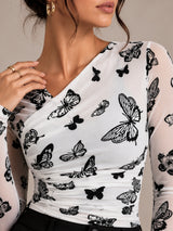 Clobug Women Butterfly Print Top