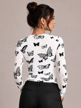 Clobug Women Butterfly Print Top