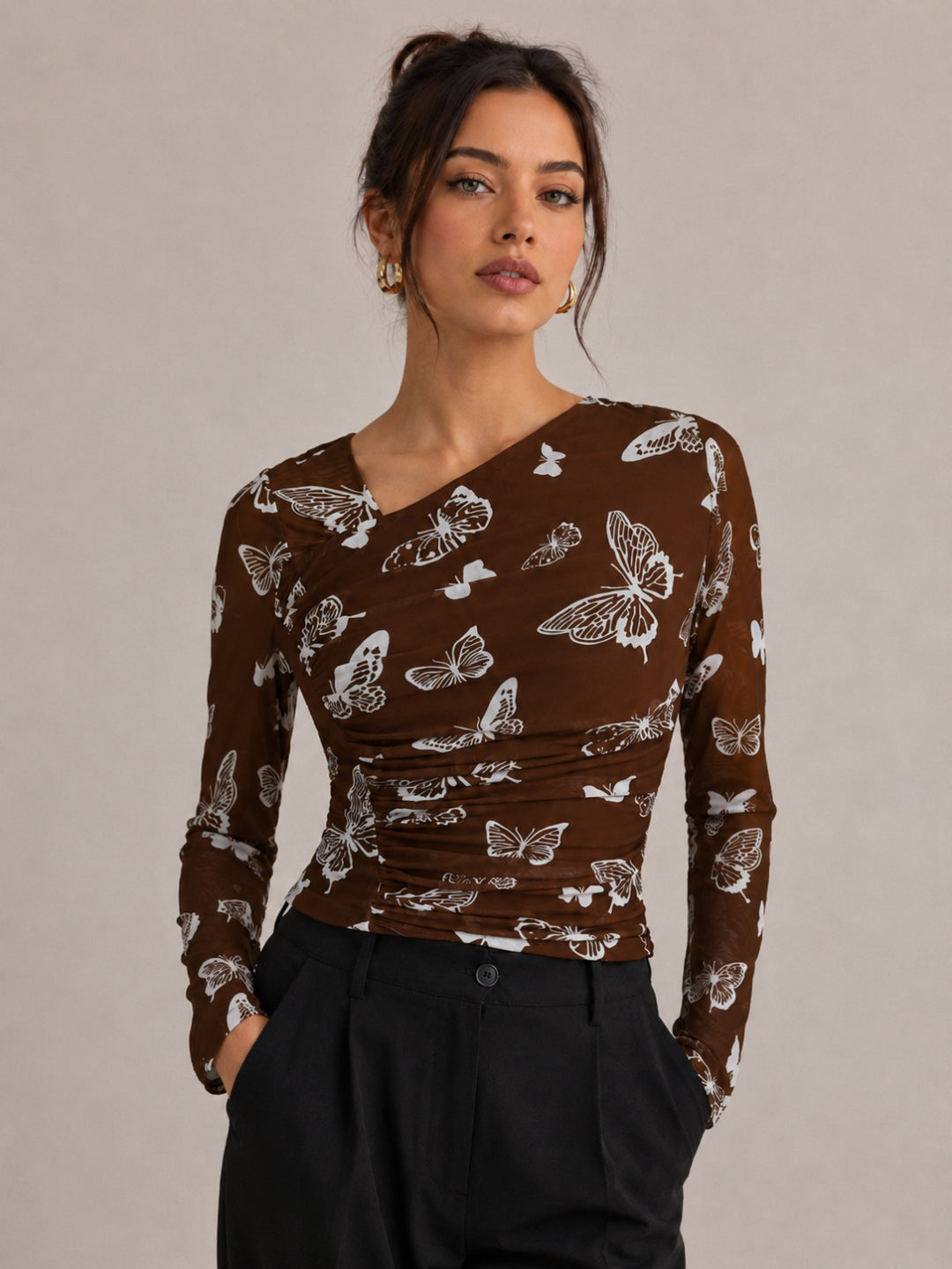 Clobug Women Butterfly Print Top