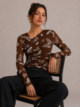 Clobug Women Butterfly Print Top