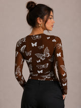 Clobug Women Butterfly Print Top