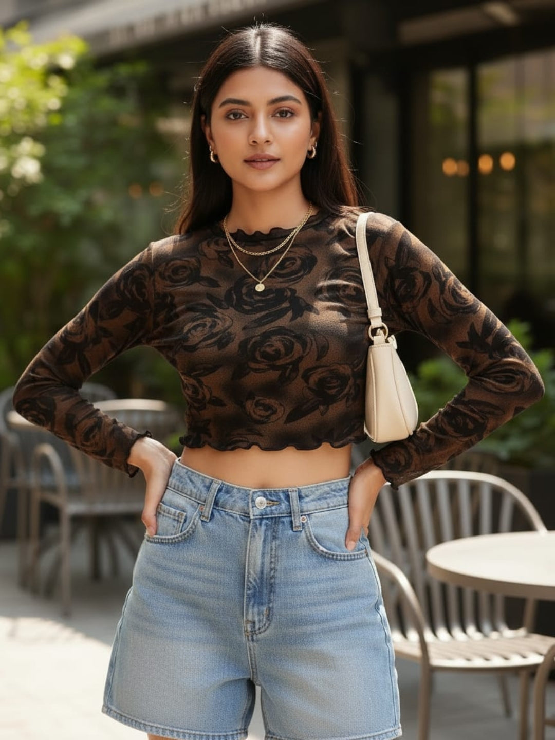 Clobug Women Black Floral Print Top