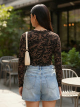 Clobug Women Black Floral Print Top