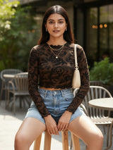 Clobug Women Black Floral Print Top