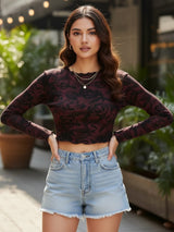 Clobug Women Black Floral Print Top