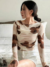 Clobug Women Full Sleeve Big Floral Print Top