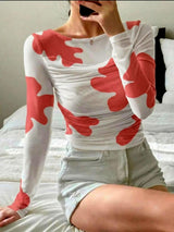 Clobug Women Full Sleeve Big Floral Print Top
