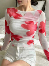 Clobug Women Full Sleeve Big Floral Print Top