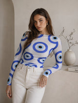 Clobug Women Full Sleeve Evil Eye Print Top