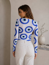 Clobug Women Full Sleeve Evil Eye Print Top